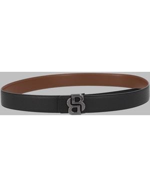 BOSS Leather Belt With Logo Buckle - Grey