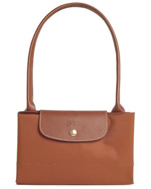 Longchamp 'L Cognacfarbene Tela-Schultertasche "Le Pliage Original". - Weiß