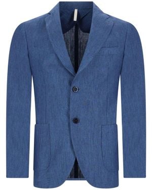 120% Lino Giacca Monopetto - Blue