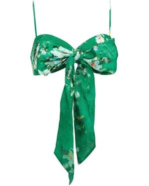 Zimmermann Everley Bow Floral-Pattern Linen Bralette - Green