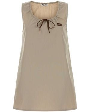 Miu Miu Cappuccino Cotton Mini Dress - Natural