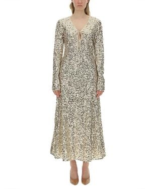 ROTATE BIRGER CHRISTENSEN Sequined Maxi Dress With Deep V-Neckline - Natural