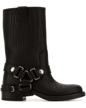 Miu Miu Dark Leather Ankle Boots - Black