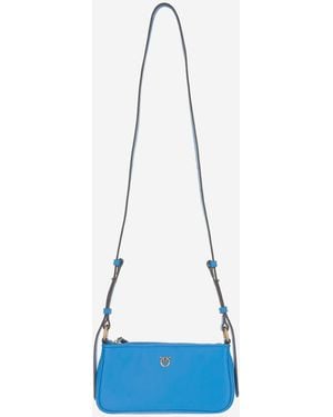 Pinko Mini Half Moon Baguette Leather Bag With Logo - Blue