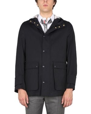 Thom Browne High Neck Hooded Zip Parka Jacket - Black