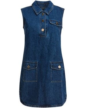 Self-Portrait Sleeveless Mini Dress With Classic Spread Collar - Blue