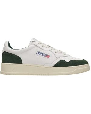 Autry Sneakers Medaillewinnaar Low Man White And Bottle Green - Wit