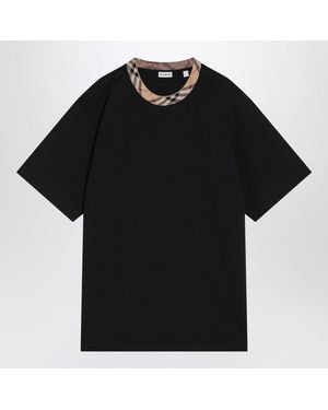 Burberry Cotton T Shirt With Check Finishes - Black