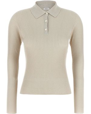 Peserico Lurex Ribbed Polo Shirt - Natural