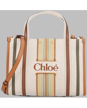 Chloé Woody Loop Mini Tote Handbag 20 Cm X 26.5 Cm X 10 Cm - Natural