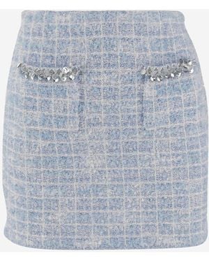 Self-Portrait Viscose Blend M Inig Skirt With Pockets - Blue