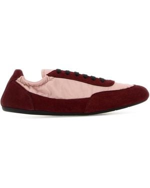 Prada Two-Tone Re-Nylon And Suede Collapse Sneakers - Red
