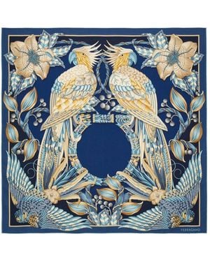 Ferragamo Foulard en soie imprimé - Bleu