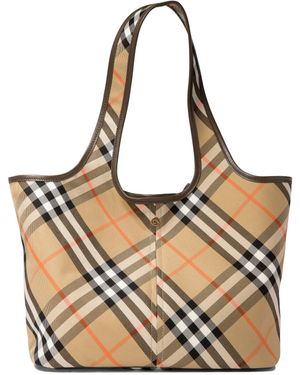 Burberry "check Small" Tote Bag - Naturel