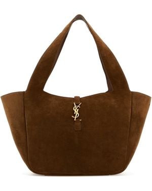 Saint Laurent Caramel Suede Leather Le 5 Ãâ 7 Bea Shoppong Bag - Brown