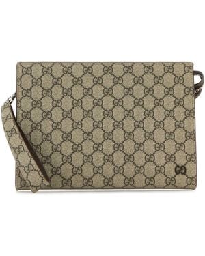 Gucci Gg Supreme Fabric Clutch - Grey