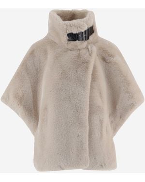 Pinko Aspen Fur Effect Fabric Cape - Natural