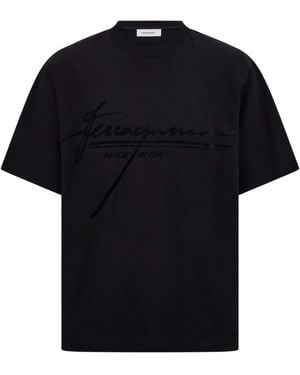 Ferragamo Signature T -shirt Met Fluwelen Borstdetail In Zwart
