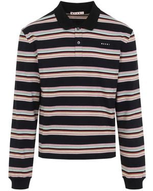 Marni Striped Long Sleeve Polo Shirt - Schwarz