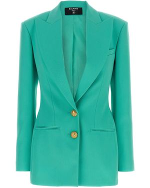 Balmain Logo Button Double-Breasted Blazer - Green