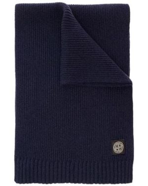 Stone Island Scarf With Logo Patch - Blue