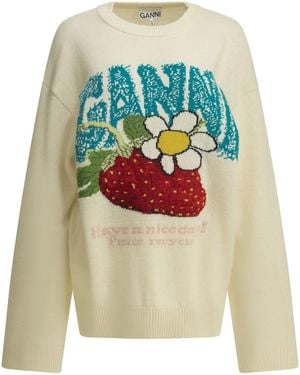 Ganni "Strawberry" Crew-Neck Jumper - White