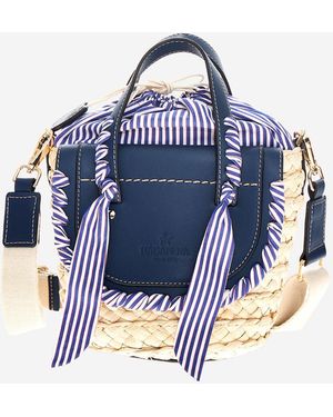 CUBA LAB Habanera Leather And Rafia Bag - Blue