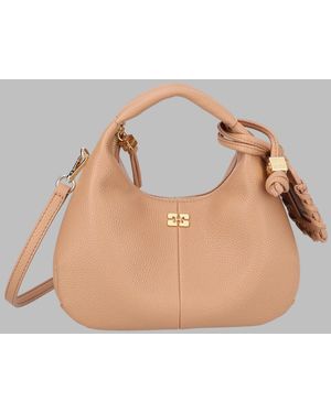 Ganni Borsa Hobo Mini Con Logo - Natural
