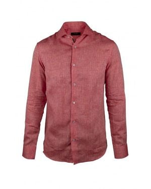 Moorer Linen Button-Down Slim Fit Shirt - Red