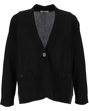 Kangra Cashmere Rounded Color Block Flap Pocket Jacket - Black
