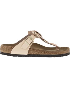 Birkenstock Gizeh Flowers – Natural Leather Thong Sandal With Floral Appliqués - Brown