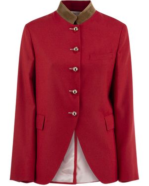 Fay Viscose And Wool Blend Jacket With Contrasting Collar - Red