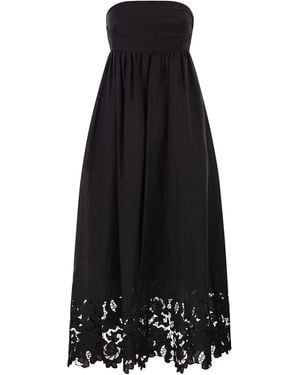 Max Mara Strapless Linen Dress With Embroidered Hem - Black