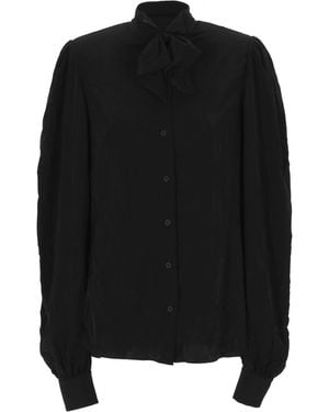 Balenciaga Schwarze Bluse Aus Fließendem Krepp Mit Schleife