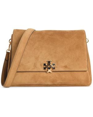 Tory Burch Toffee 'Charlie' Medium Suede Shoulder Bag - Natural