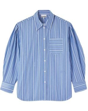 Ganni Striped Organic Cotton Shirt - Blue