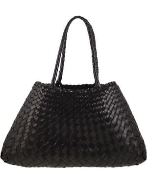 Dragon Santa Croce Big Woven Leather Bag - Black