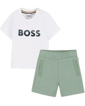 BOSS Mini Logo T-Shirt And Bermuda Set For Boys - Green