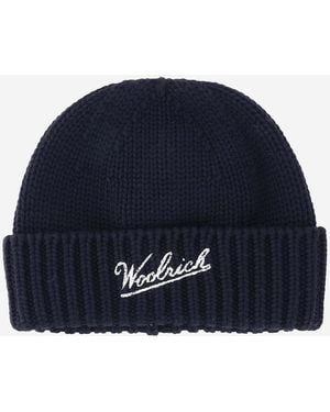Woolrich Woll Mütze mit Logo - Blau
