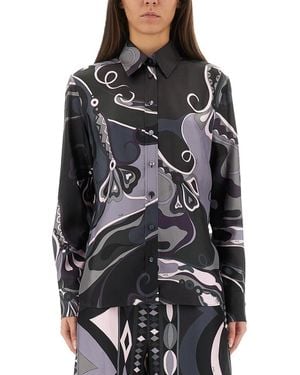 PUCCI Printed Silk-Twill Shirt - Gray