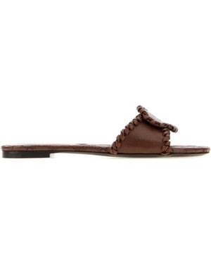 Burberry Chocolate Leather Slippers - Brown