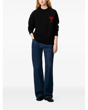 Ami Paris Pull Col Rond De Coeur - Black