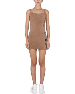 Off-White c/o Virgil Abloh Slogan Detail Fuzzy Mini Dress - Natural