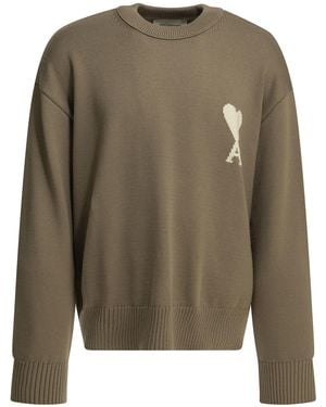 Ami Paris Wool-Blend Crew-Neck Jumper - Green