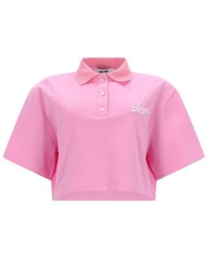 MSGM Polo Crop Con Logo - Pink