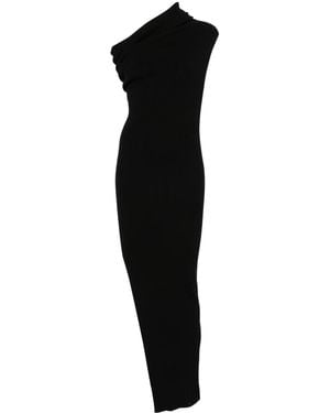 Rick Owens One-Shoulder Rib Knit Dress With Playful Side Vent - Black