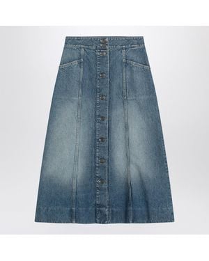 Valentino Washed Denim Midi Skirt - Blue