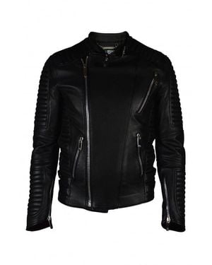 Philipp Plein Asymmetrical Leather Biker Jacket - Black