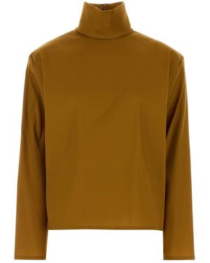 Saint Laurent Stretch Silk Blend Top - Brown