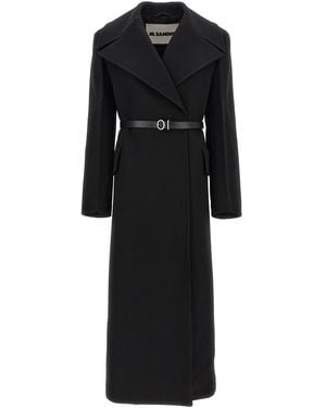 Jil Sander Structured Wool Double-Breasted Coat - Schwarz